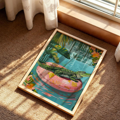 Alligator on a Pool Float Print