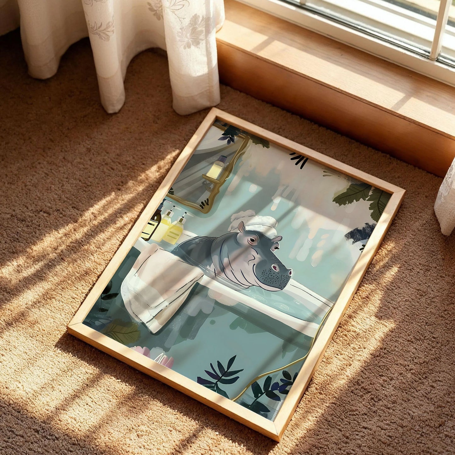 Hippo in Bathtub Bathroom Print Art