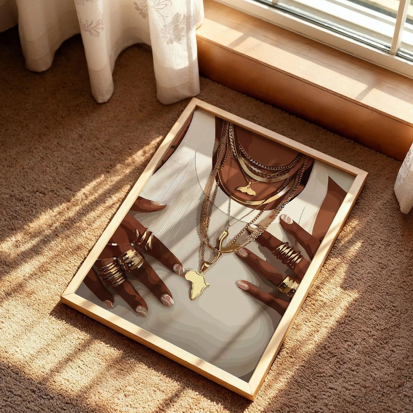 Black Woman Gold Jewelry Wall Art
