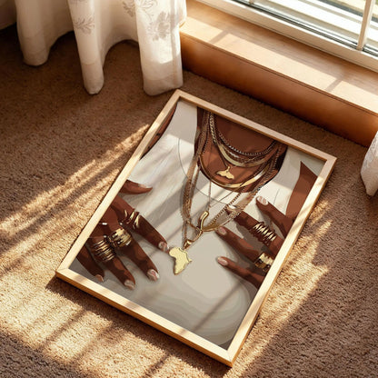 Black Woman Gold Jewelry Wall Art