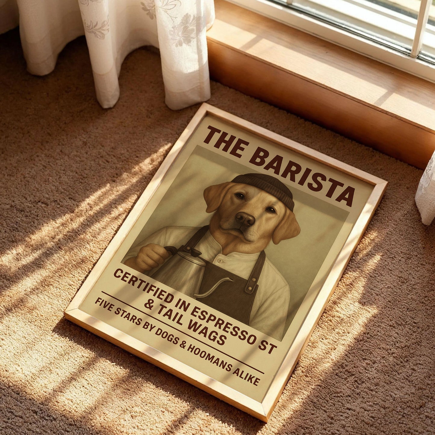 Barista Pet Portrait in Coffee Shop Poster