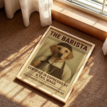 Barista Pet Portrait in Coffee Shop Poster