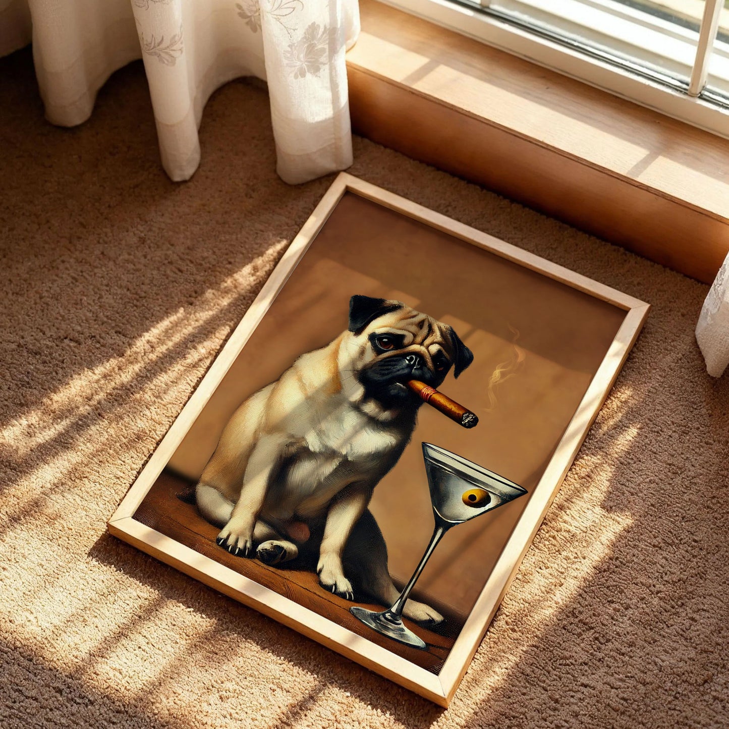 Pug Dog Drinking Wine Art Print