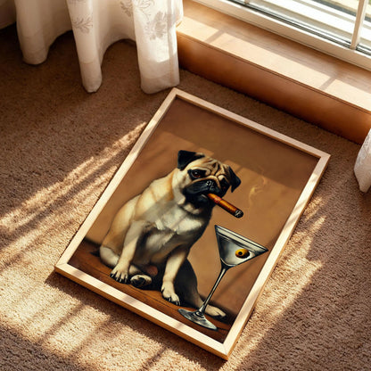 Pug Dog Drinking Wine Art Print