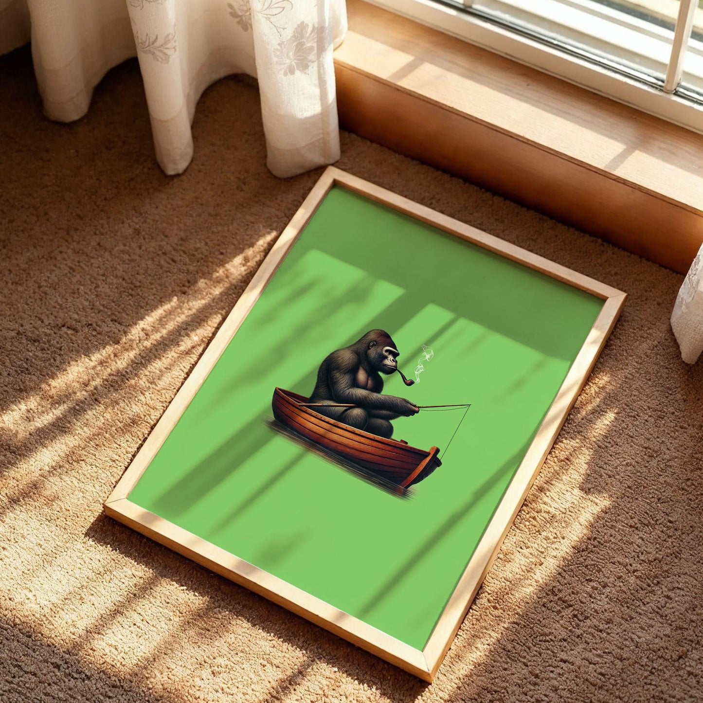 Fishing Gorilla in Red Canoe Art