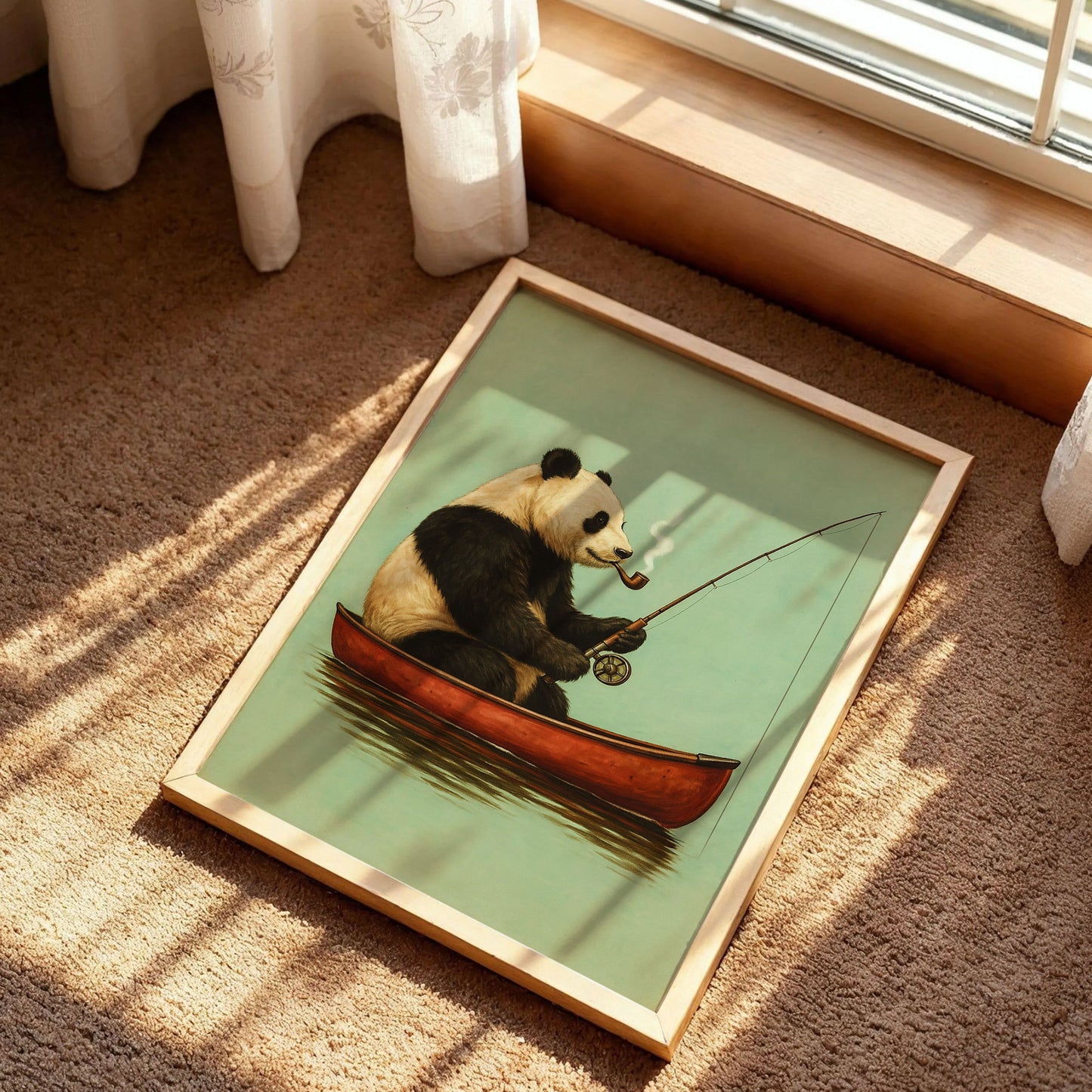 Bear Fishing in Red Canoe Poster