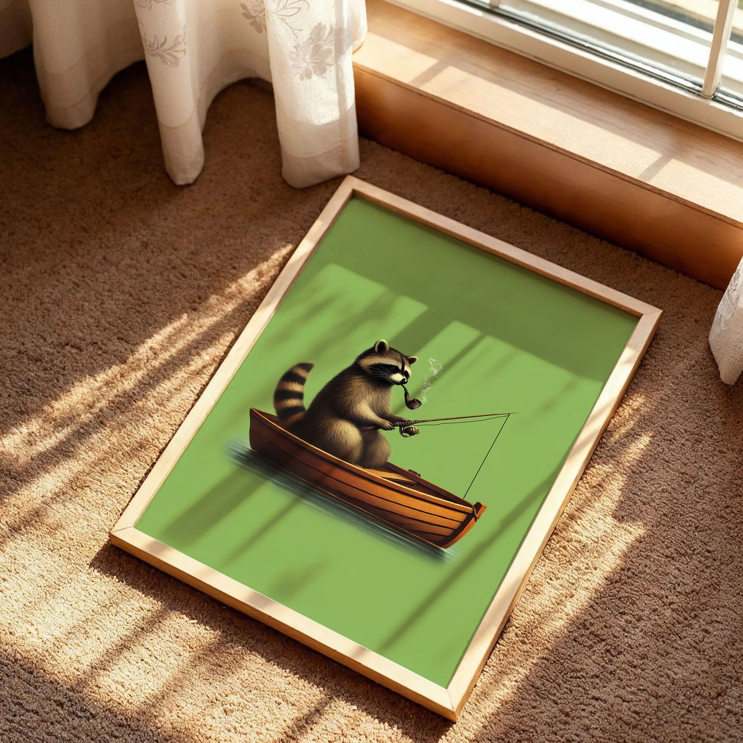 Fishing Raccoon Poster