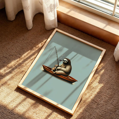Funny Sloth Fishing Print Art