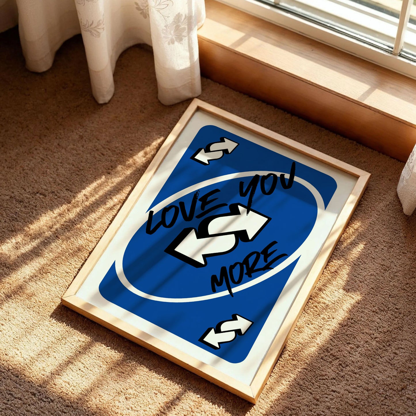 Love You More Uno Blue Game Card Poster