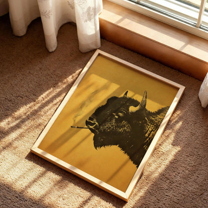 Bison Smoking a Cigarette Vintage Poster