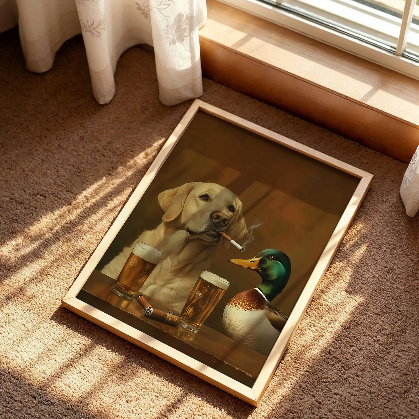 A Labrador Retriever and a Mallard Duck Poster