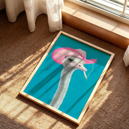 Linda the Ostrich Pink Cowboy Hat Art Print