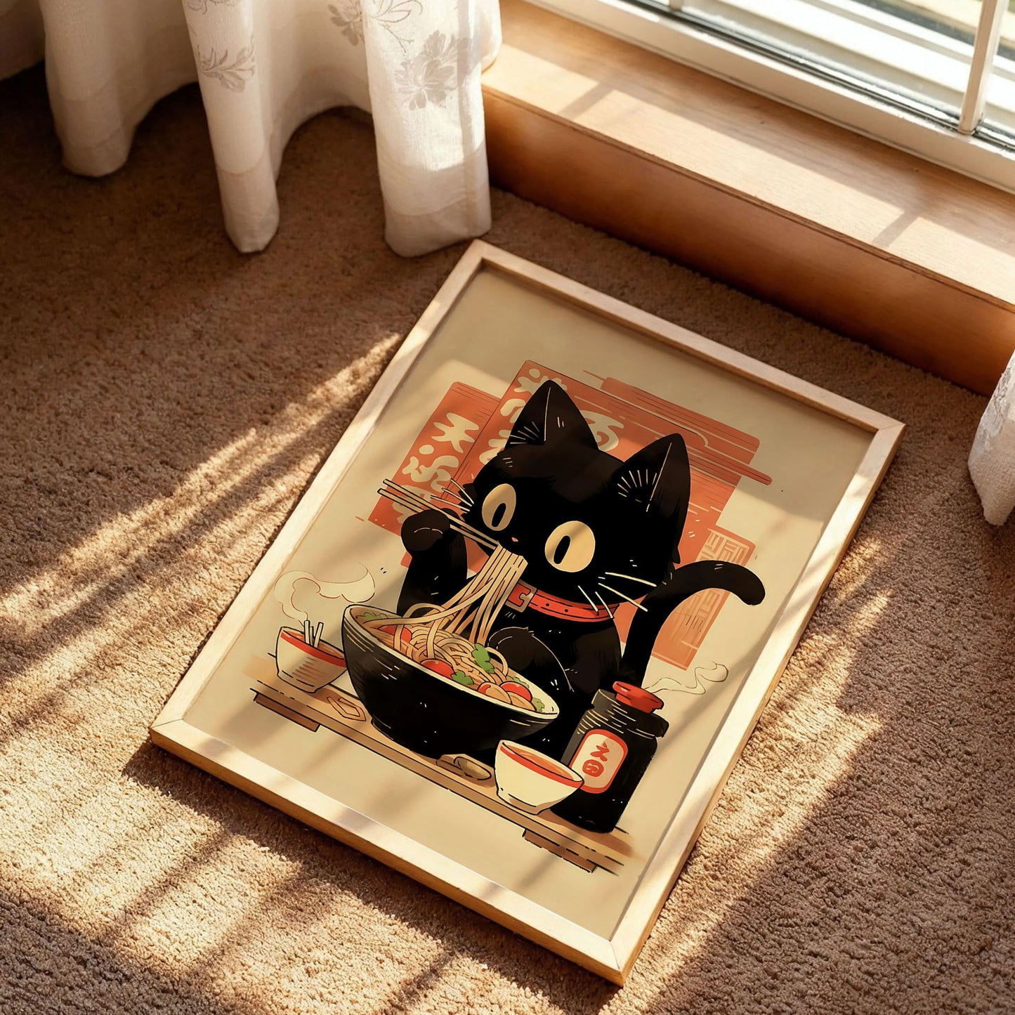 Hungry Black Cat Ramen Poster