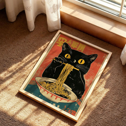 Black Cat Japanese Food Wall Art