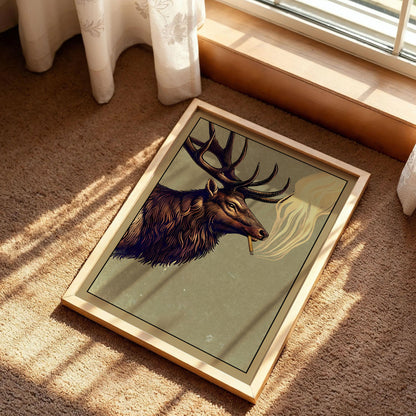 Funny Elk Drinking Smoking Poster