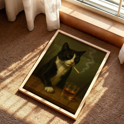 Tuxedo Cat Drinking Whiskey Poster