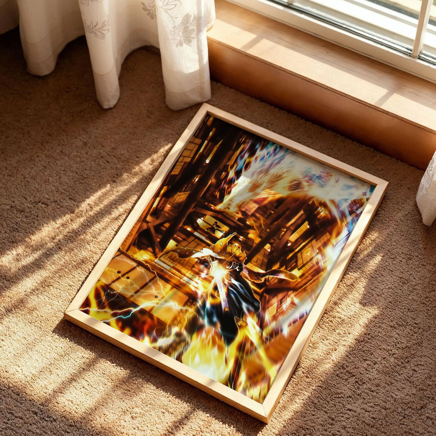 Zenitsu Agatsuma Fighting Kaigaku Demon Slayer Poster
