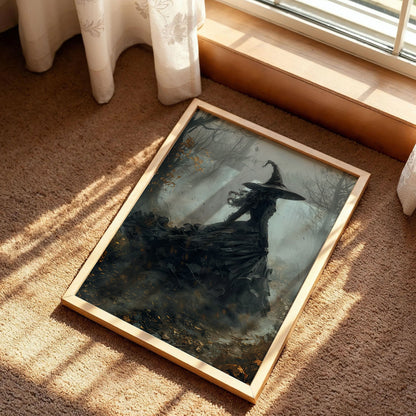 Foggy Halloween Witch Autumn Woodland Art