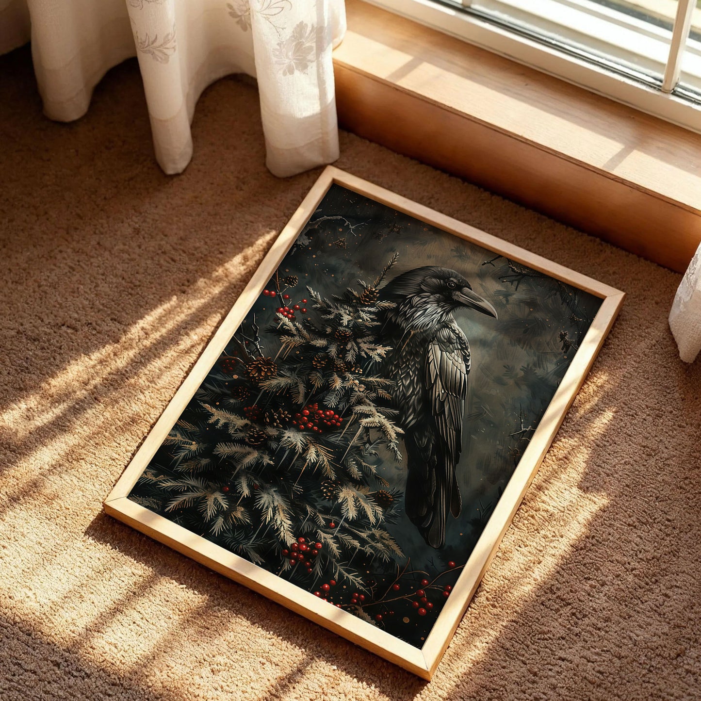 Dark Raven Holiday Tree Art Print
