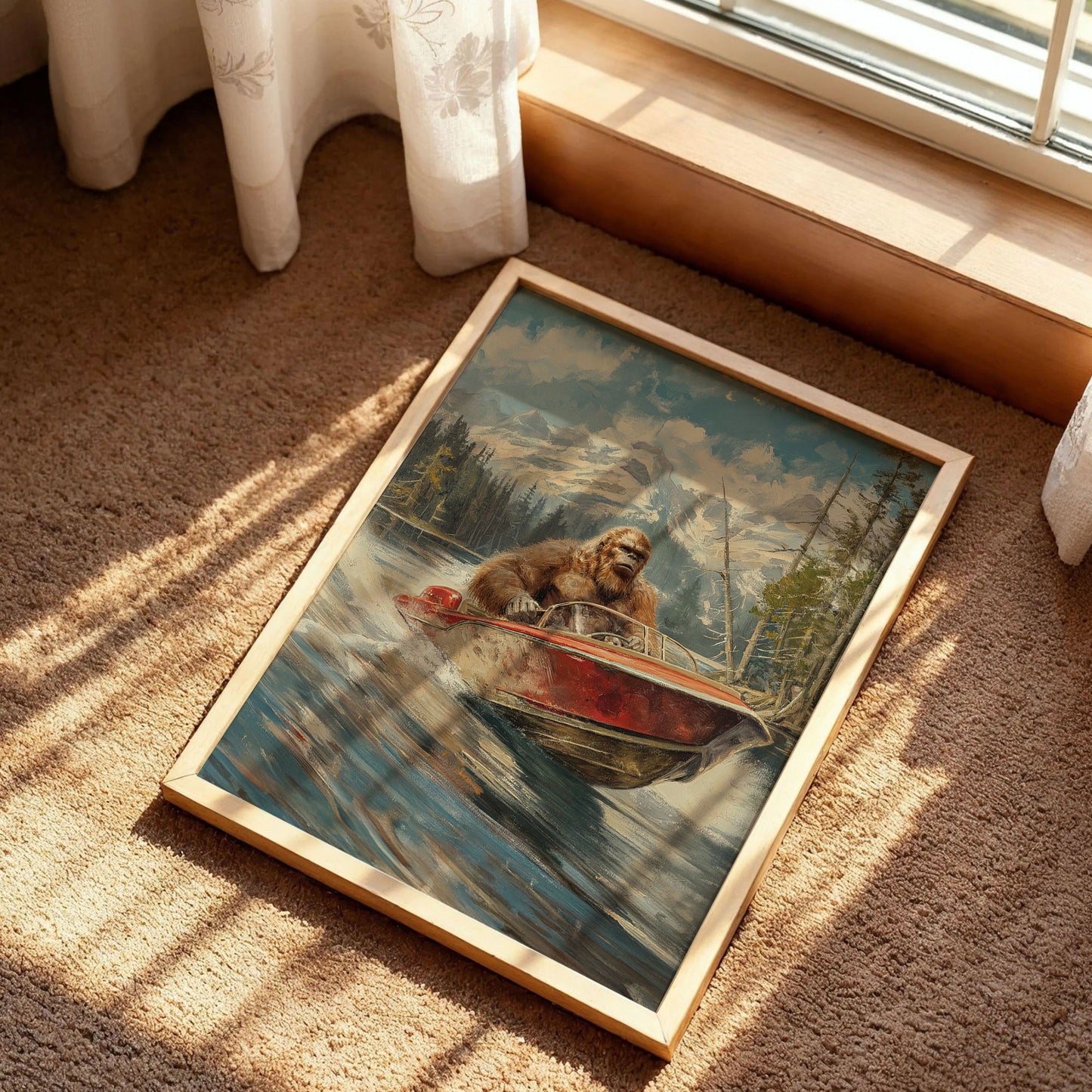 Sasquatch Motorboat Art Print