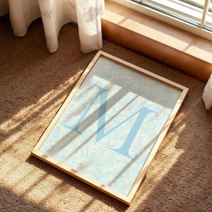 Blue Floral Initial Letter M Art