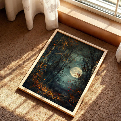 Autumn Full Moon Dark Forest Art Print