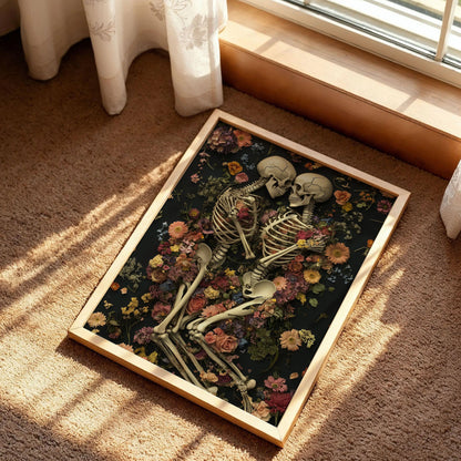 Romantic Skeleton Art Print with Colorful Floral