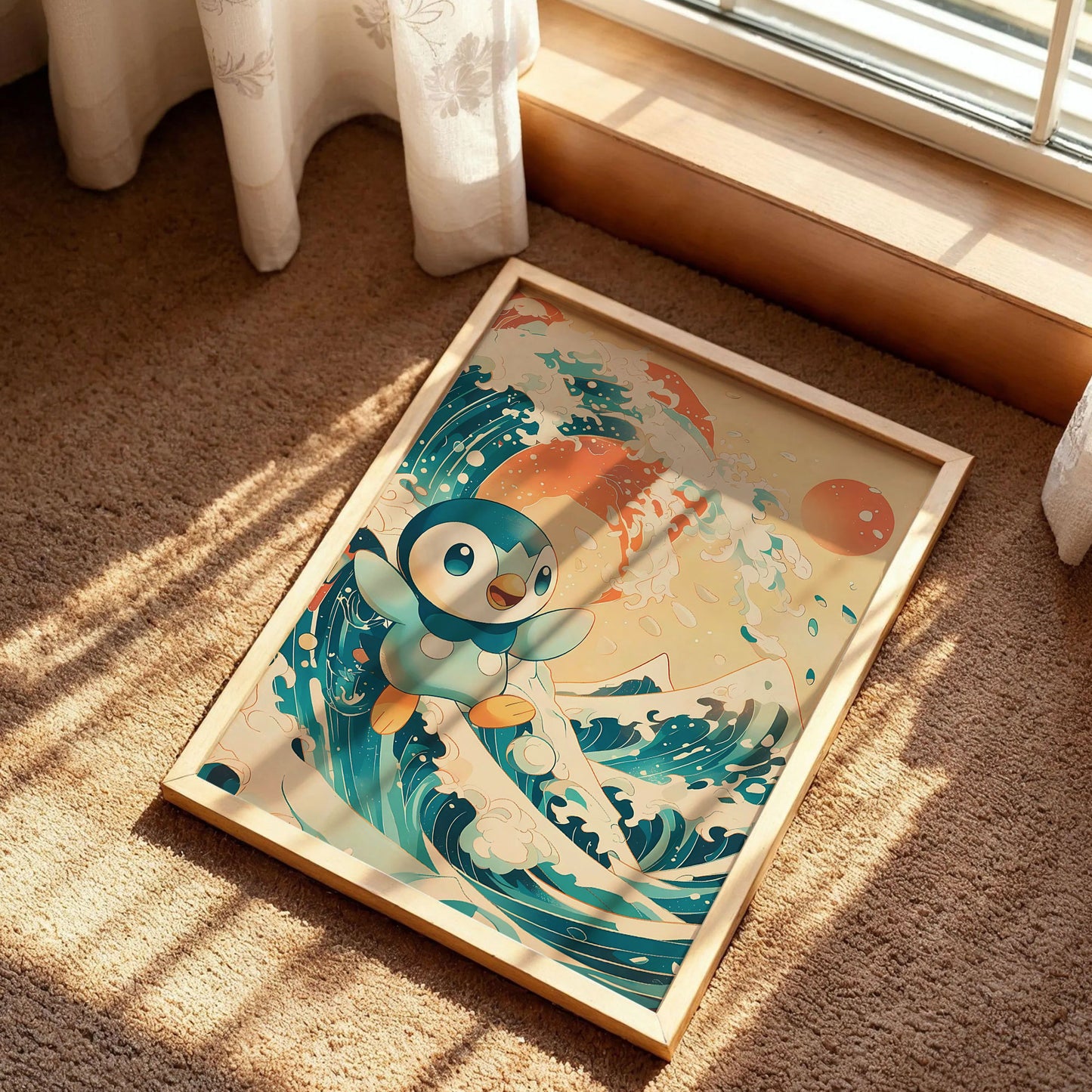 Piplup Japanese Wave Art Print