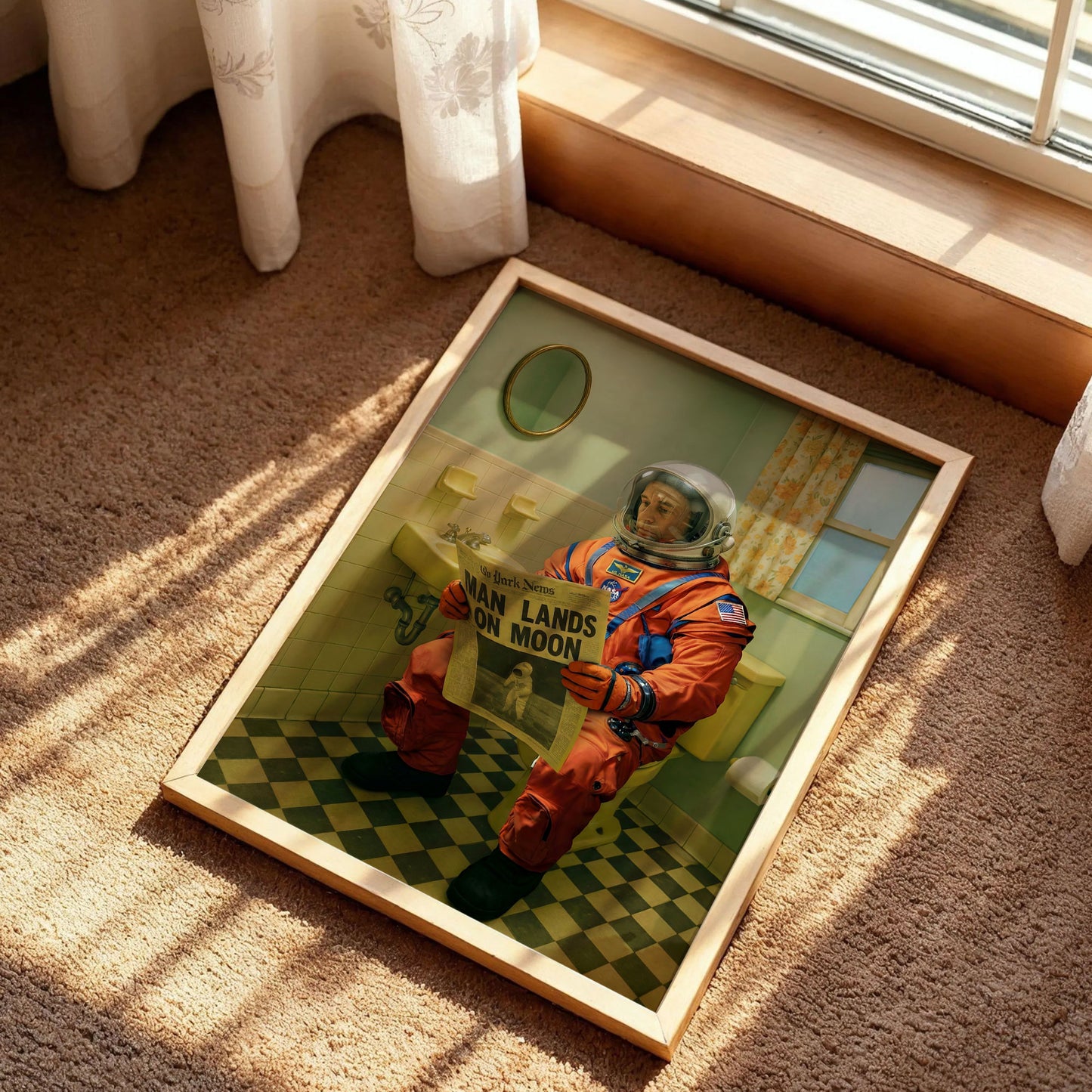 Retro Astronaut Bathroom Poster