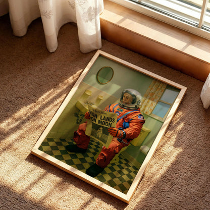 Retro Astronaut Bathroom Poster