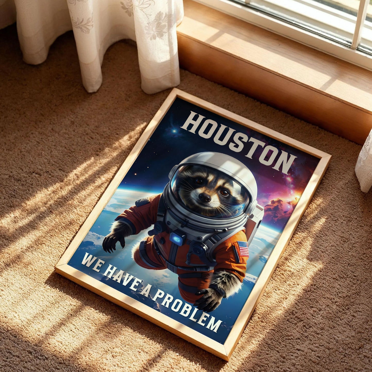 Funny Space Racoon Houston Problems Poster