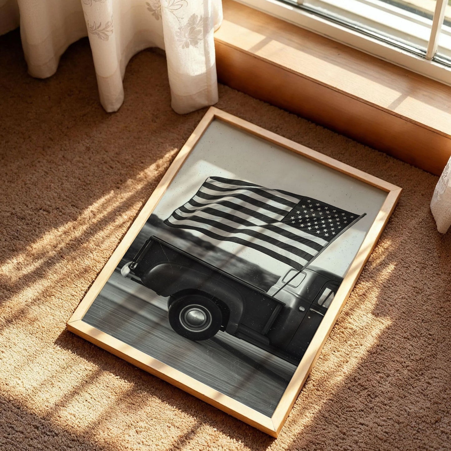 Vintage Truck with American Flag Wall Art
