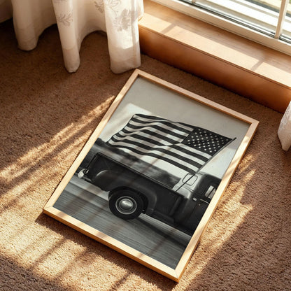 Vintage Truck with American Flag Wall Art