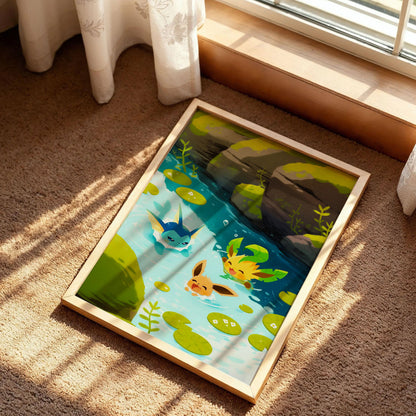 Eevee, Vaporeon, and Leafeon Poster