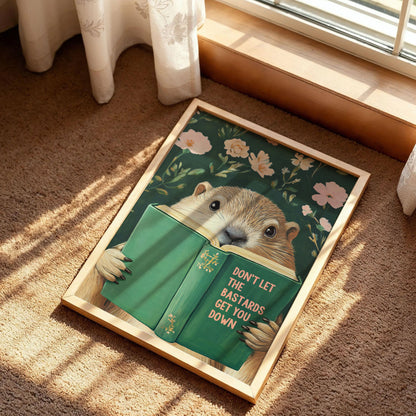 Groundhog Reading Motivational Book Art Print