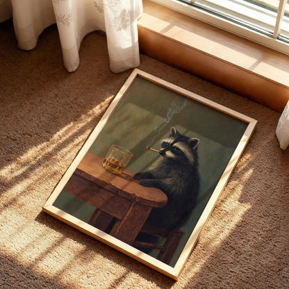Smoking Raccoon Wall Art Print