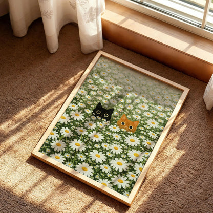 Black Cat Daisy Meadow Poster