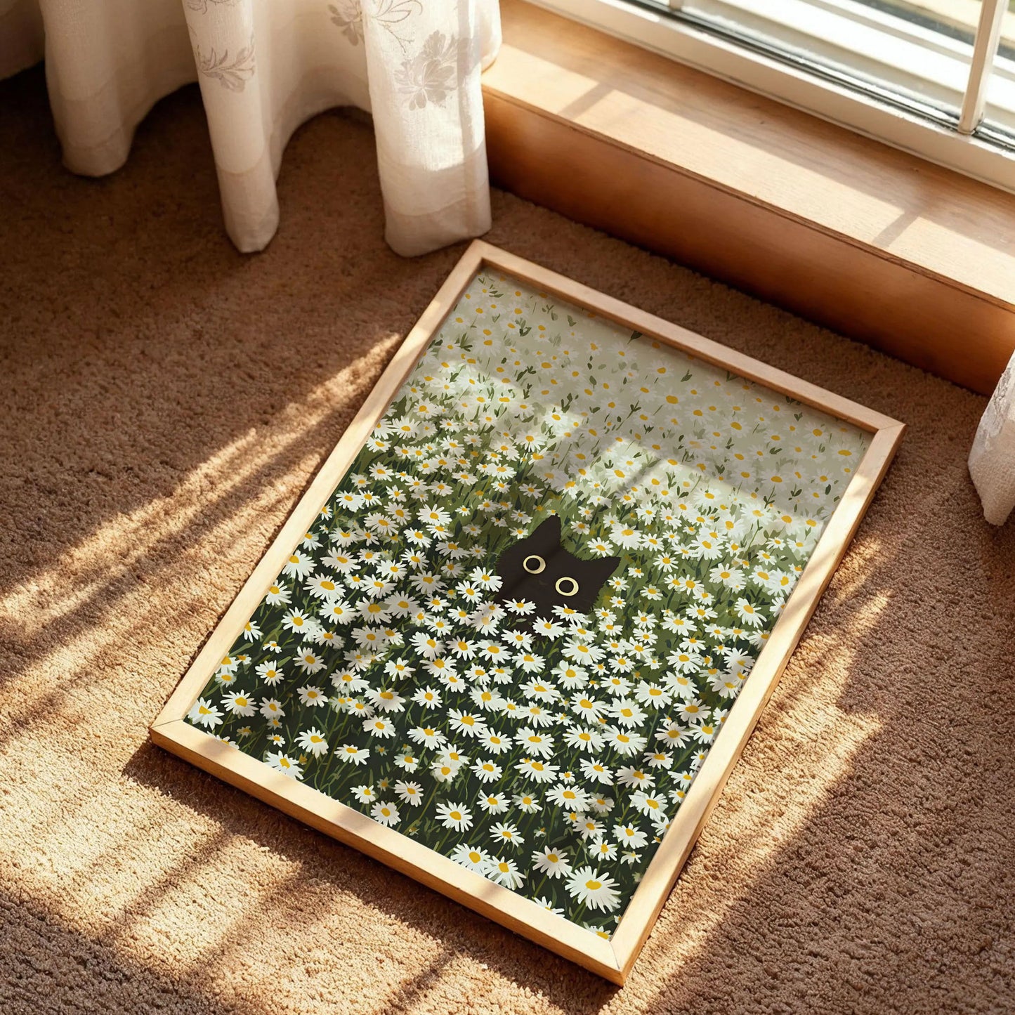 Black Cat Daisy Meadow Poster