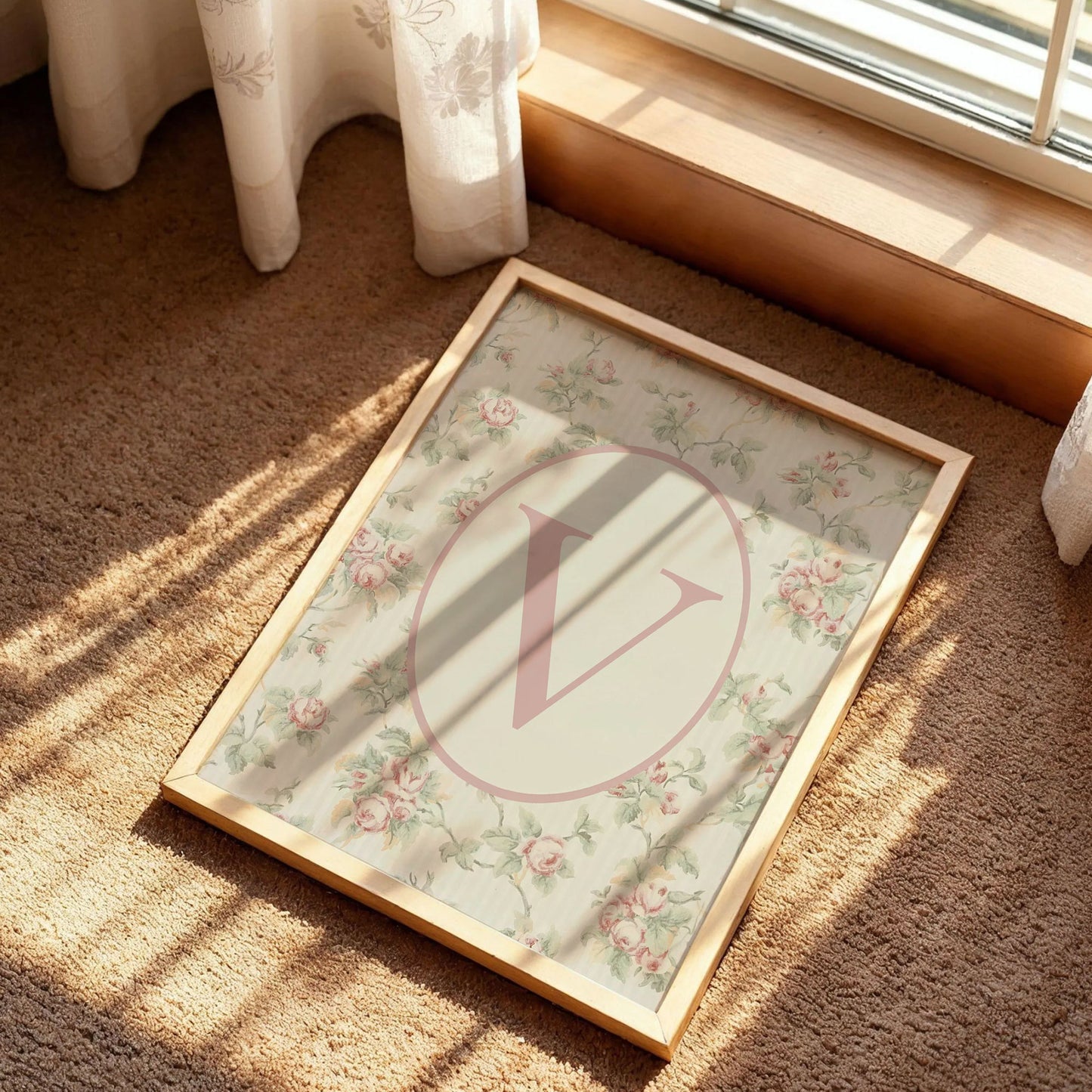 Floral Letter V Initial Poster