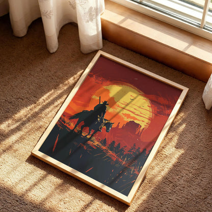 Western Cowboy Poster Sunset Landscape