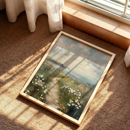 Coastal White Wildflower Painting Poster