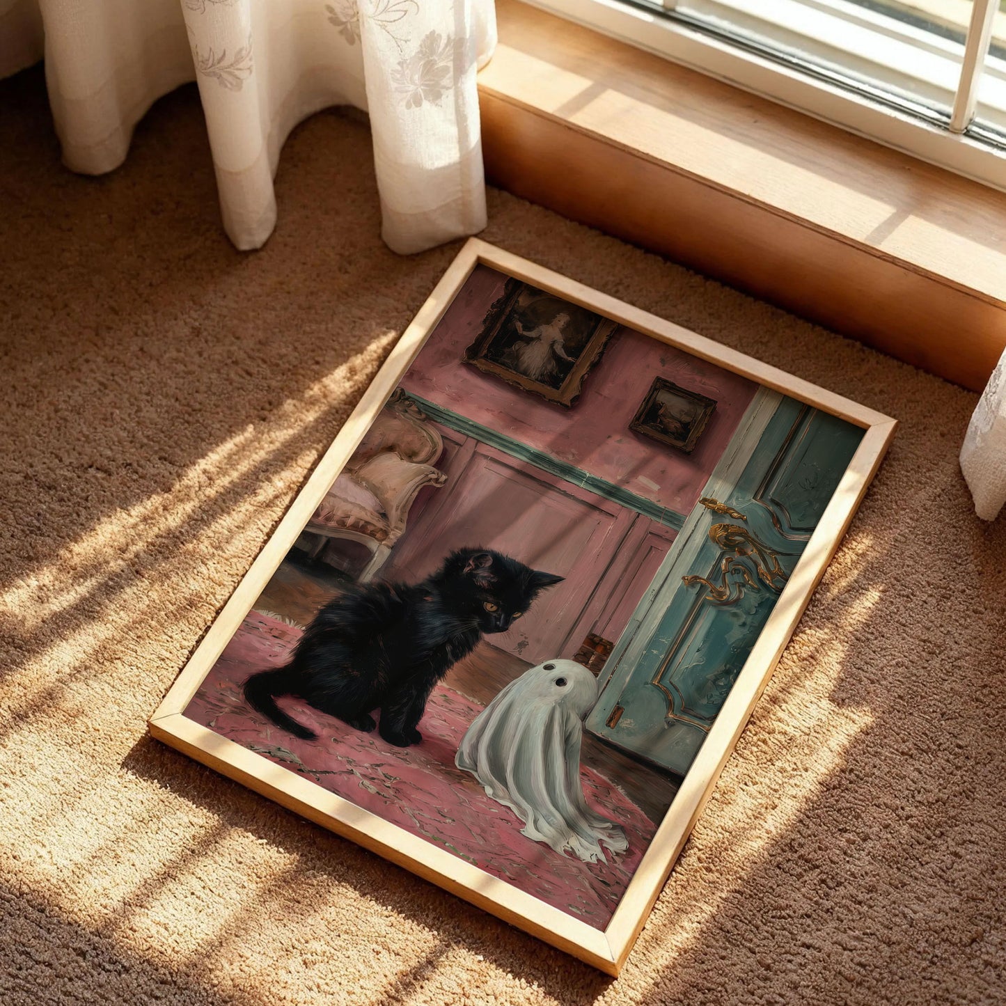 Cute Ghost and Kitten Poster