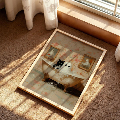 Ghost and Cat in Bathtub Gothic Art