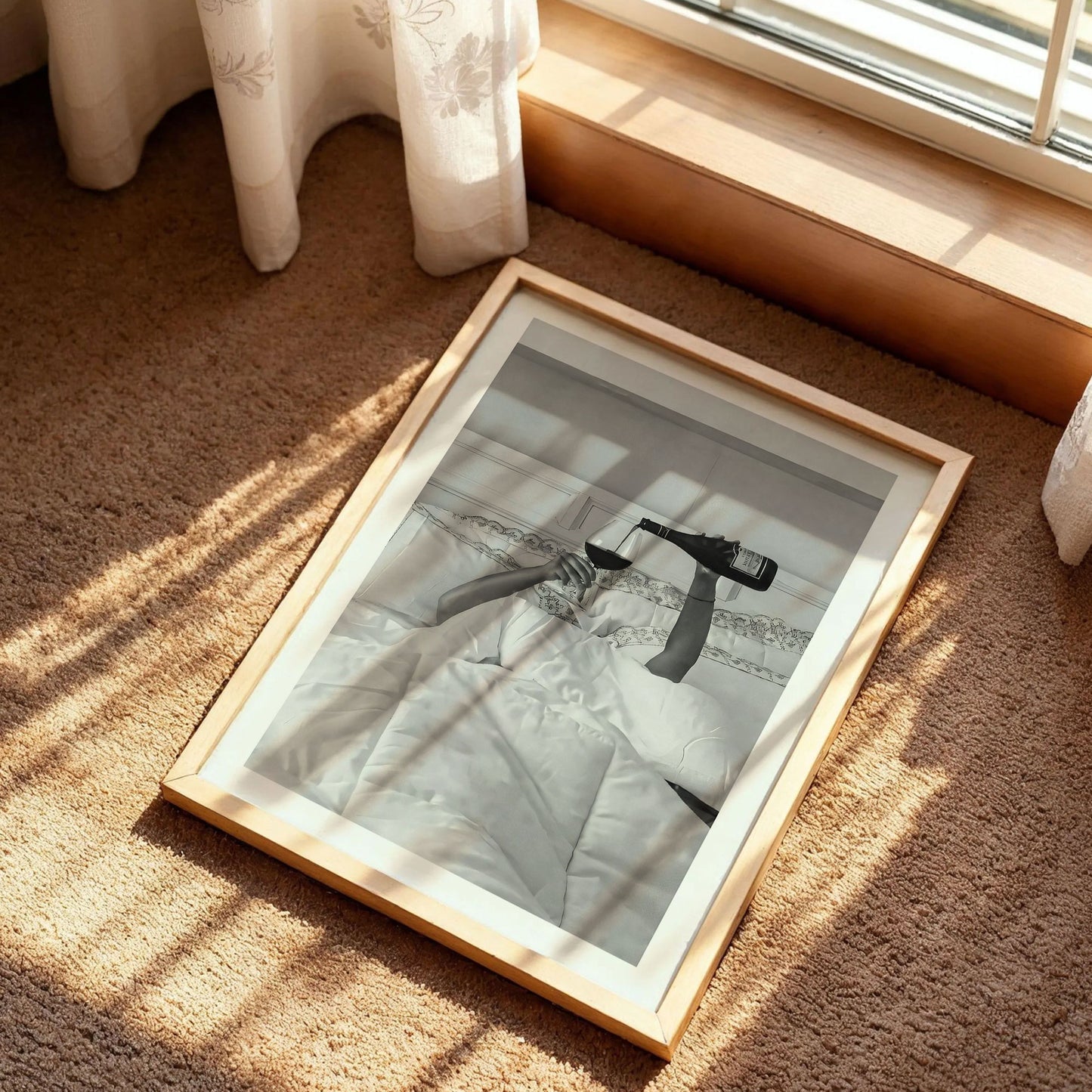 Woman Drinking Wine in Bed Wall Art