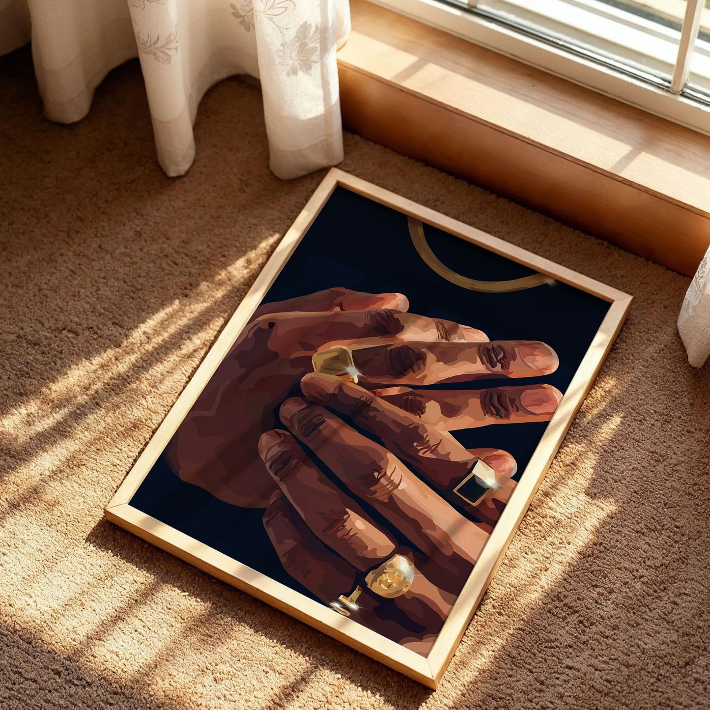 Gold Rings Black Art Print