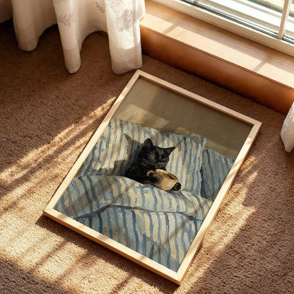 Black Cat With Coffee Poster