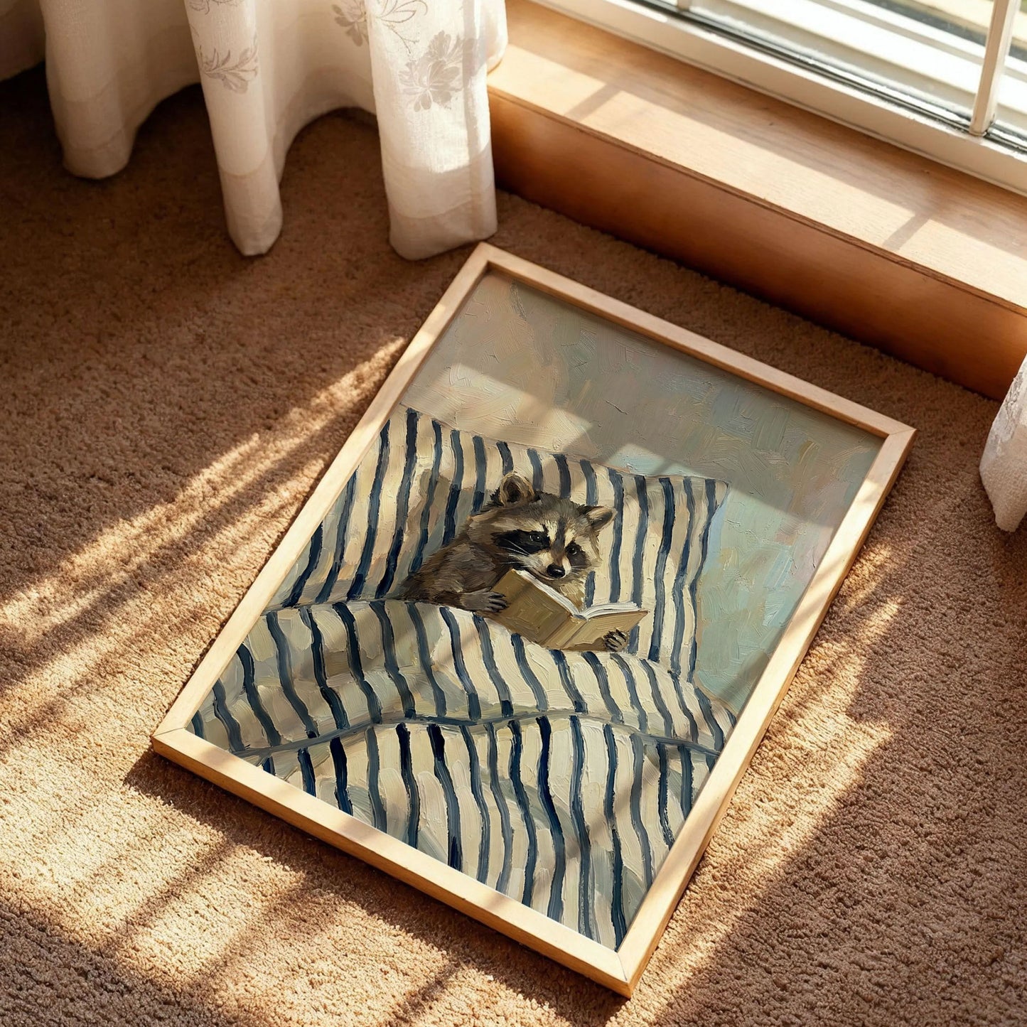 Raccoon Reading in Bed Poster