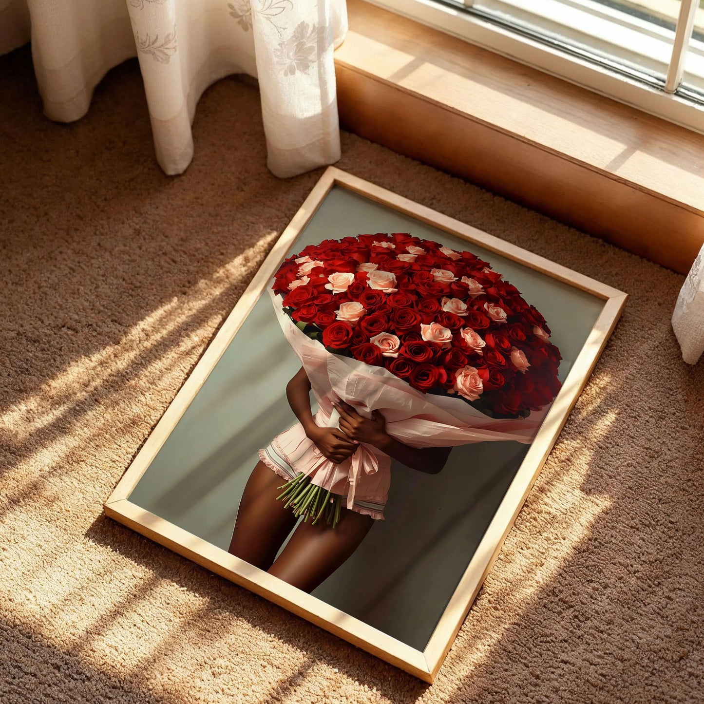 Black Woman Roses Bouquet Art Print