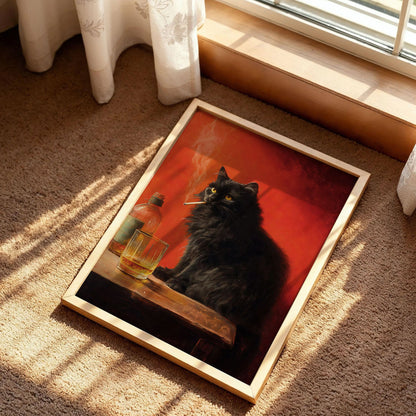 Black Cat Smoking a Cigarette Poster