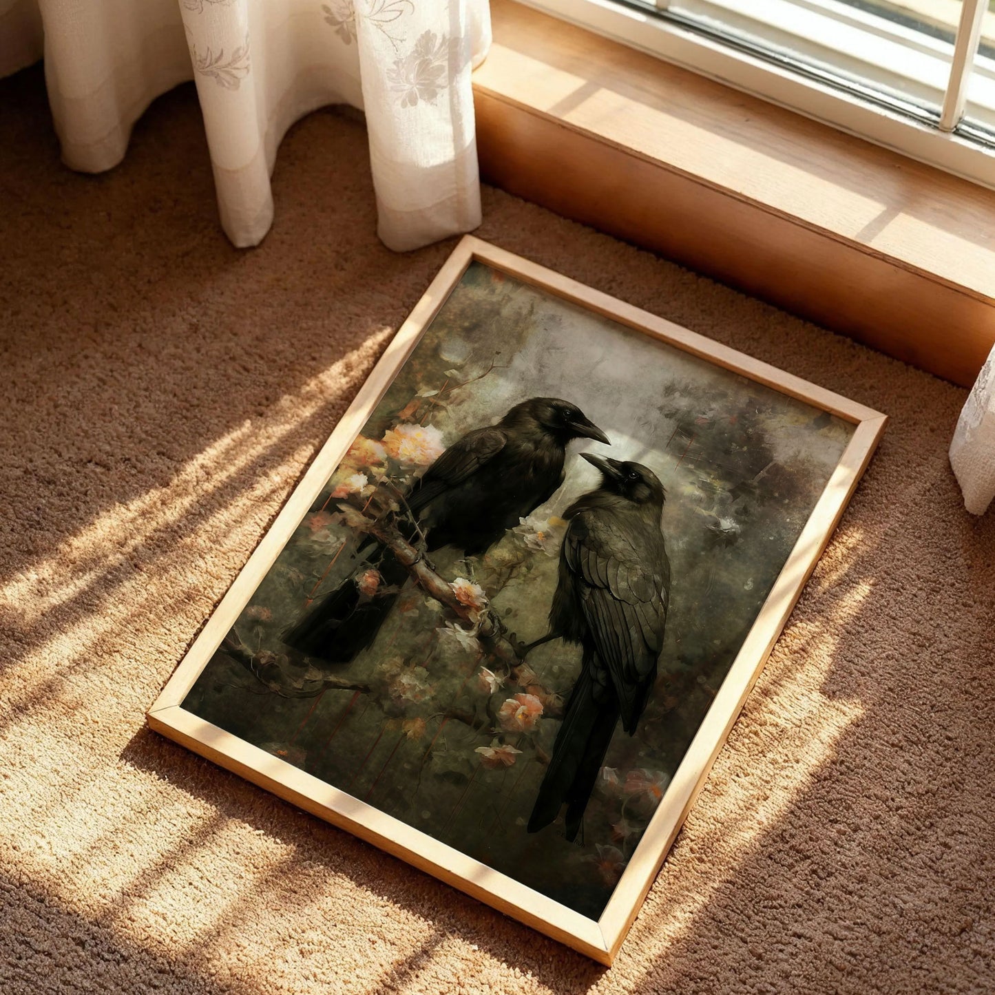 Raven Couple in Dark Forest Wall Art Print